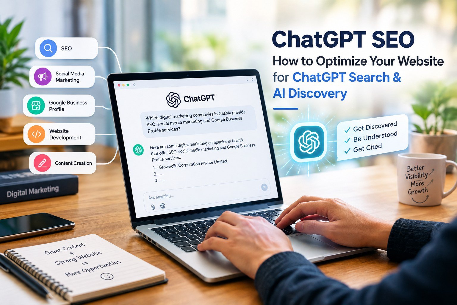 ChatGPT SEO Guide - How to Optimize Your Website for ChatGPT Search and AI Discovery - Growholic Corporation Nashik