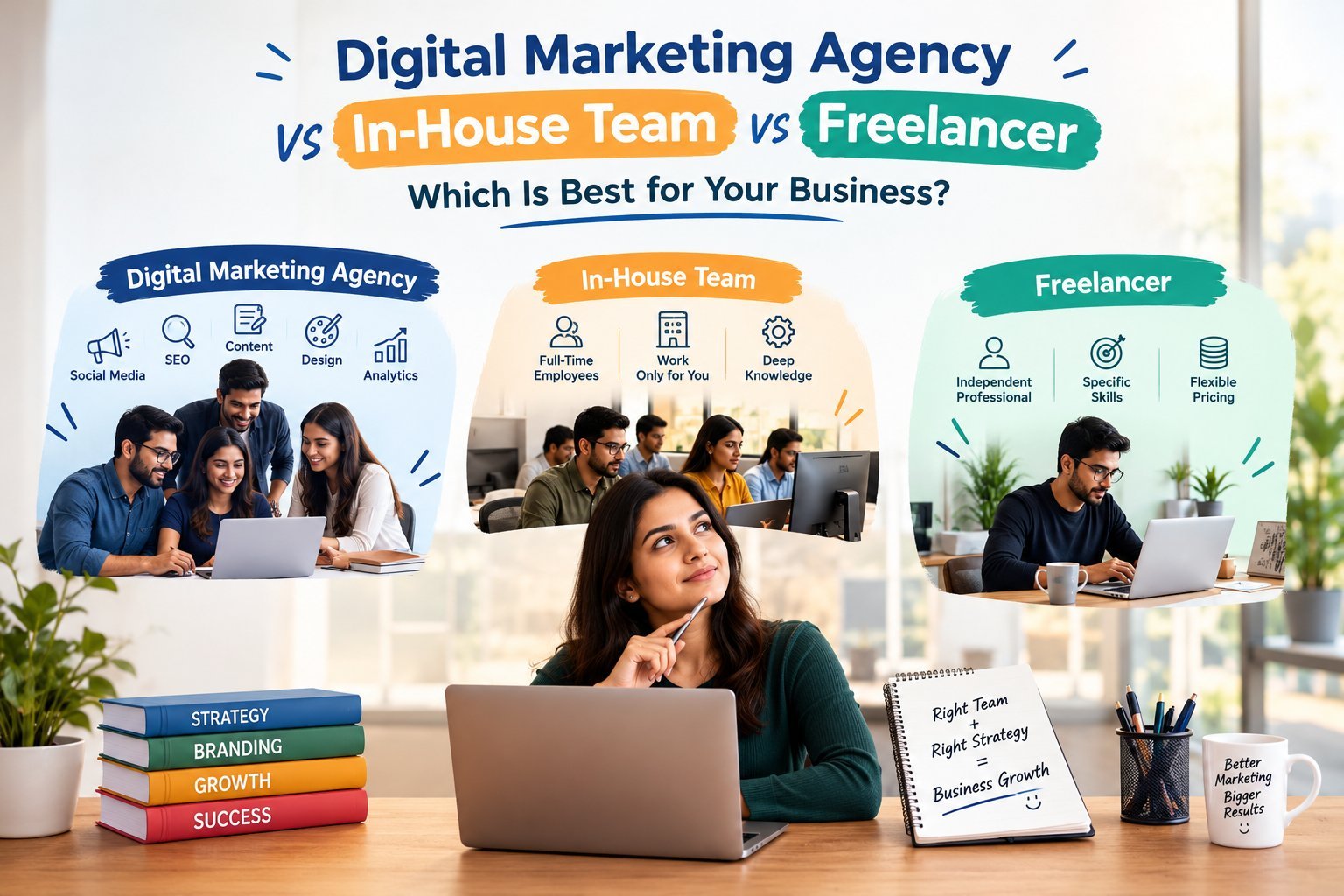 Digital Marketing Agency vs In-House Team vs Freelancer - Which Is Best for Your Business - Growholic Corporation Nashik