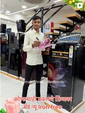 Matoshree Electronics product reel showing an IFB refrigerator in the store