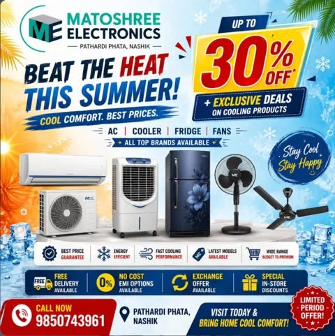 Beat the heat summer offer creative for AC, cooler and fridge at Matoshree Electronics